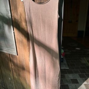 Tan Sleeveless Crew Neck Sheath Maxi Dress